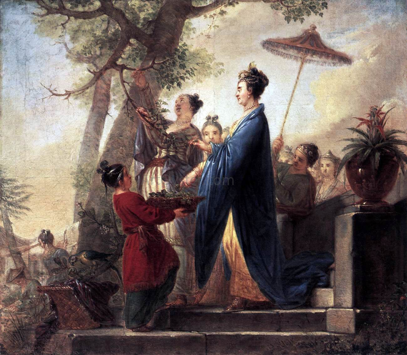 Bernhard Rode The Empress of China Culling Mulberry Leaves - Canvas Print