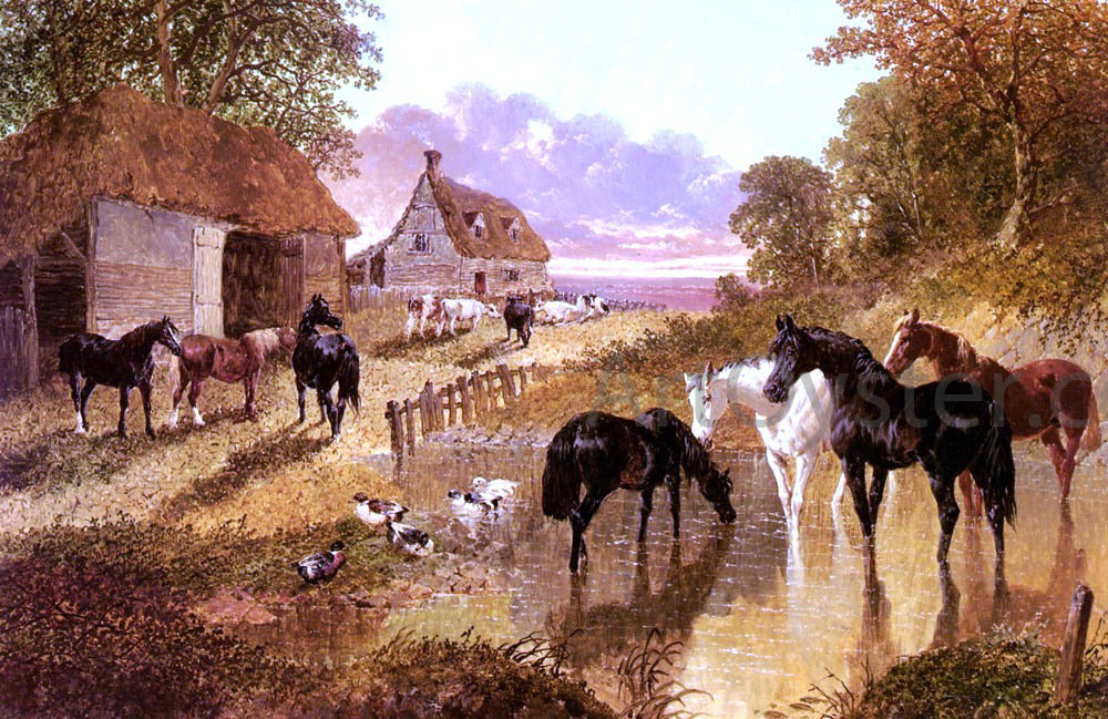 Sr. John Frederick Herring The Evening Hour - Horses And Cattle By A Stream At Sunset - Canvas Print