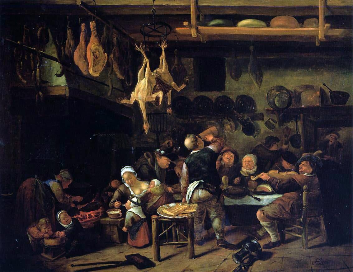 Jan Steen The Fat Kitchen - Canvas Print