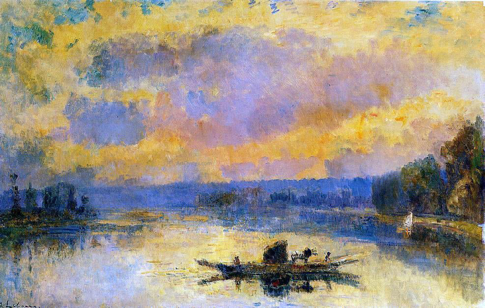 Albert Lebourg The Ferry at Bouille, Sunset - Canvas Print