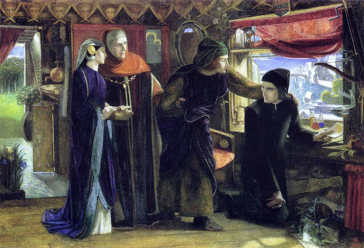Dante Gabriel Rossetti The First Anniversary of the Death of Beatrice: Dante Drawing the Angel - Canvas Print