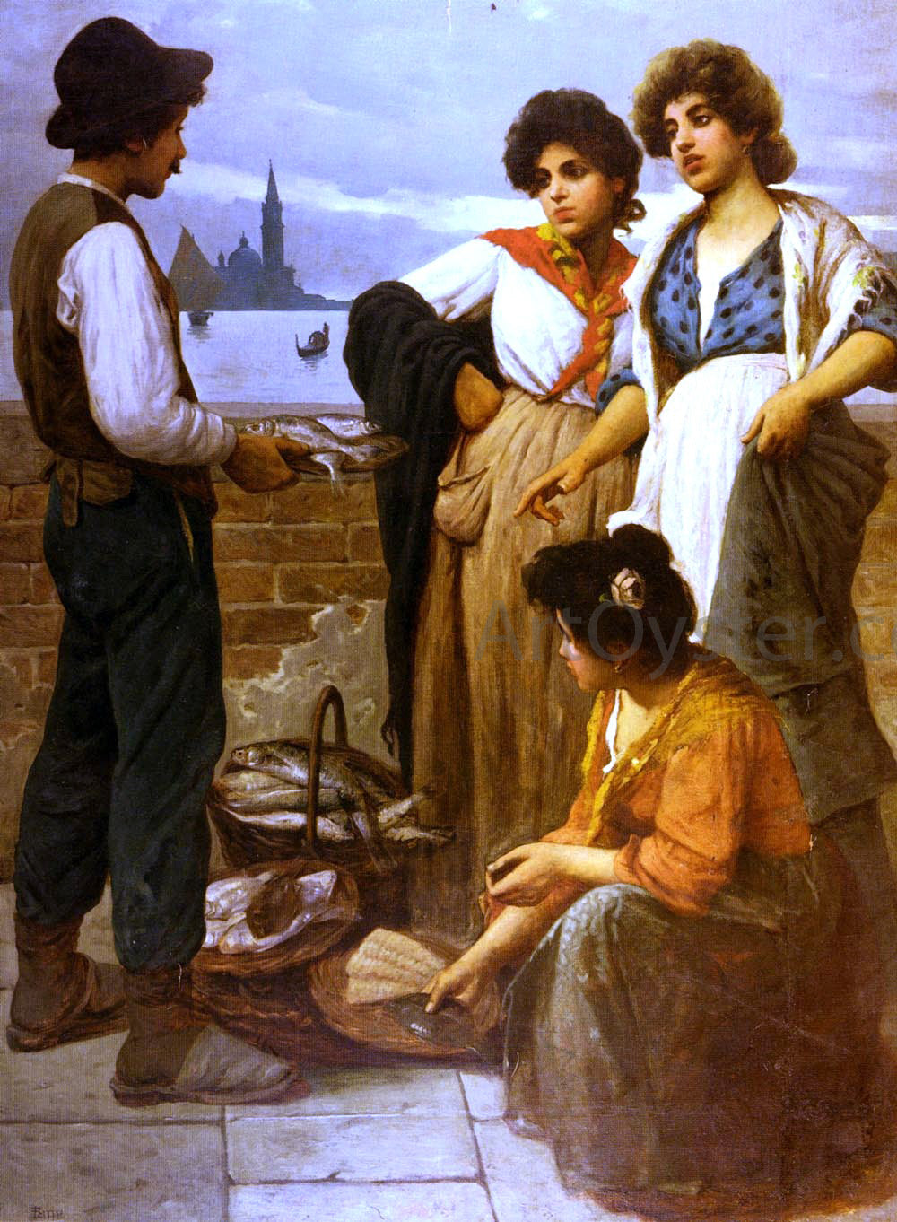 Luigi Pastega The Fish Seller - Canvas Print