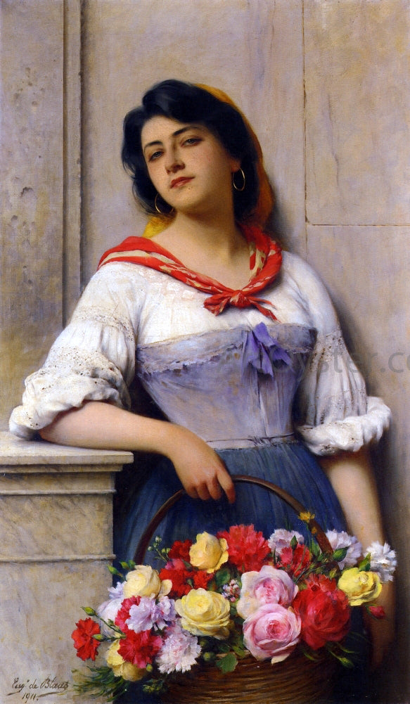 Eugene De Blaas The Flower Girl - Canvas Print