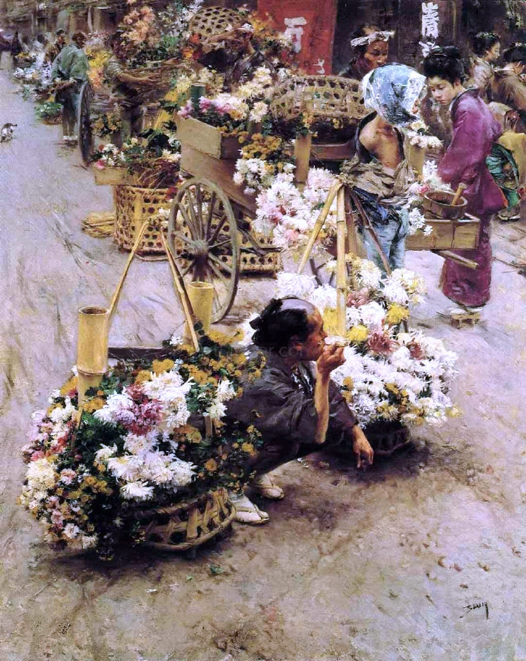 Robert Frederick Blum The Flower Market, Tokyo - Canvas Print