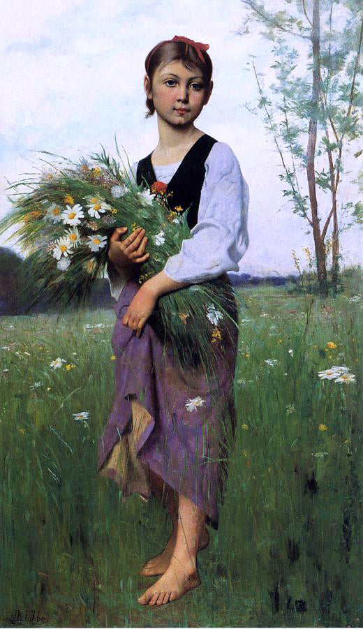 Francois Alfred Delobbe The Flower Picker - Canvas Print