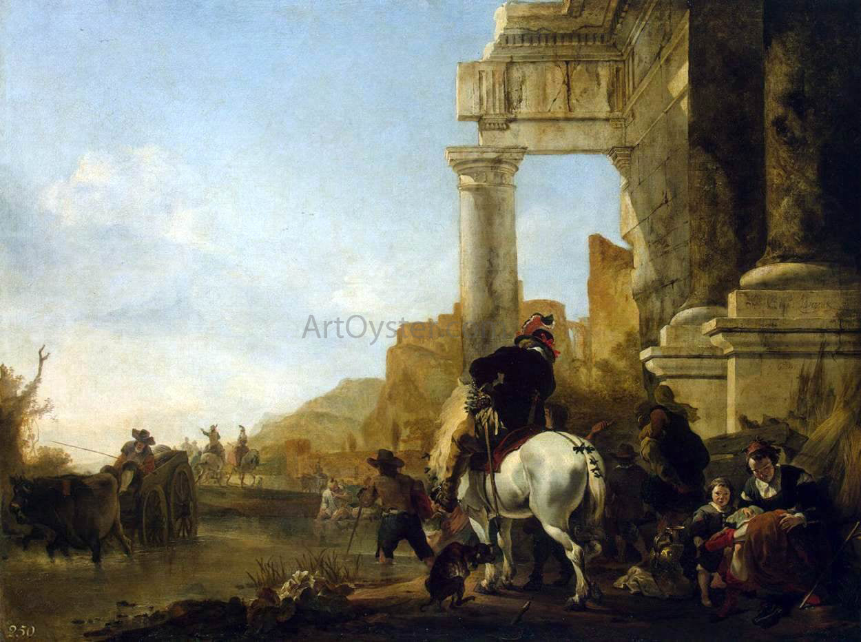 Jan Baptist Weenix The Ford in the River - Canvas Print