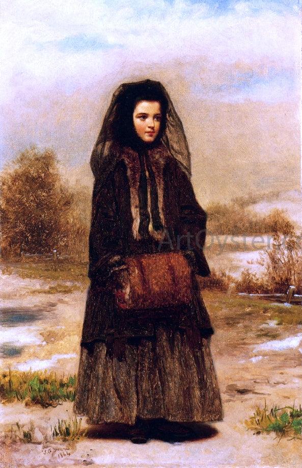 John George Brown The Fur Muff - Canvas Print