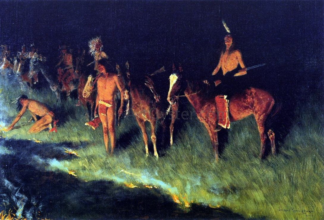 Frederic Remington The Grass Fire - Canvas Print
