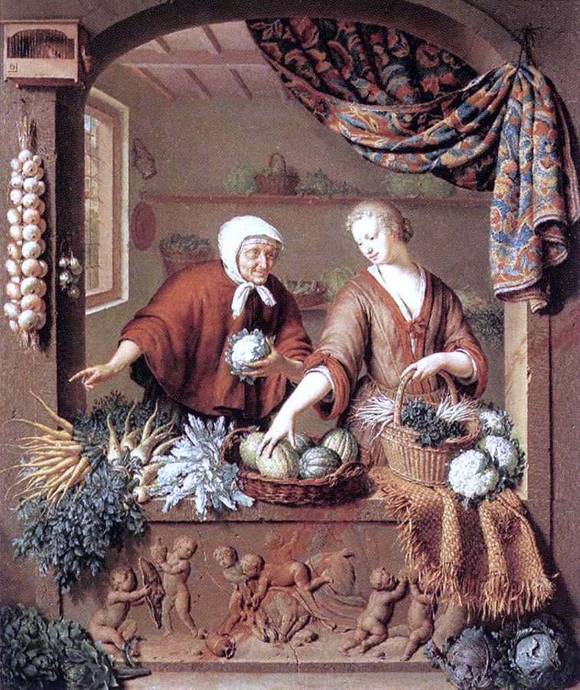 Willem Van Mieris The Greengrocer - Canvas Print