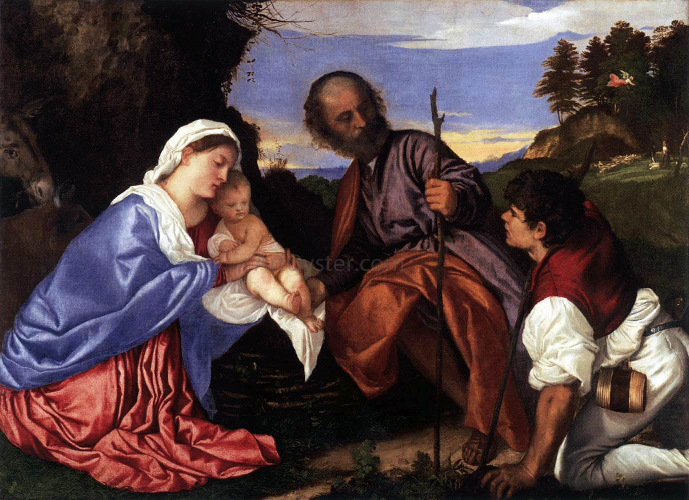 Titian The Holy Family with a Shepherd - Canvas Print