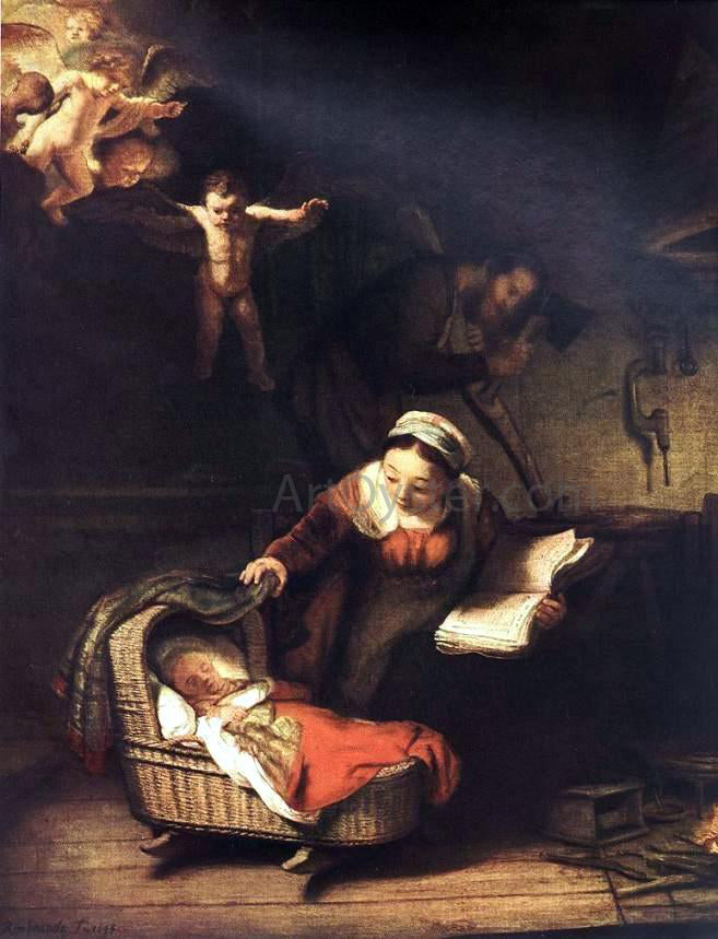 Rembrandt Van Rijn The Holy Family with Angels - Canvas Print