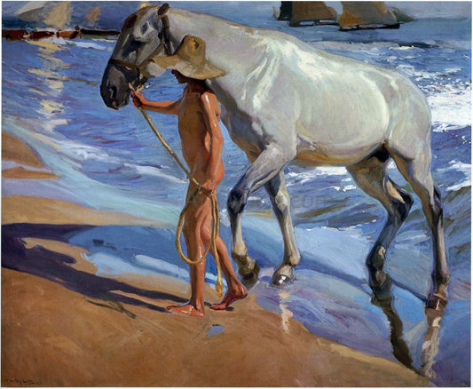 Joaquin Sorolla Y Bastida The Horse Bath - Canvas Print