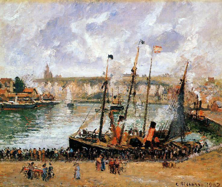 Camille Pissarro The Inner Harbor, Dieppe: High Tide, Morning, Grey Weather - Canvas Print