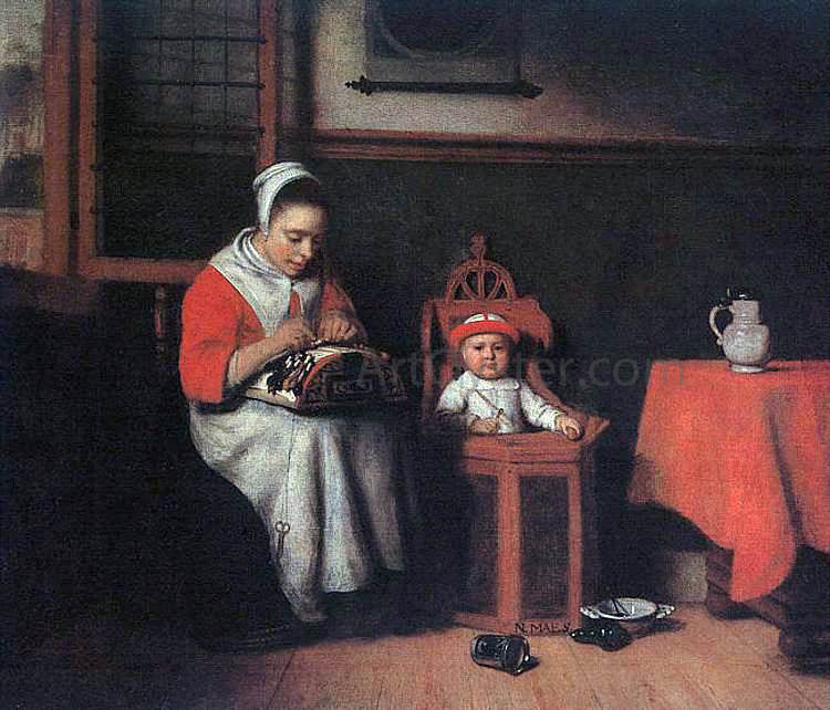 Nicolaes Maes The Lacemaker - Canvas Print