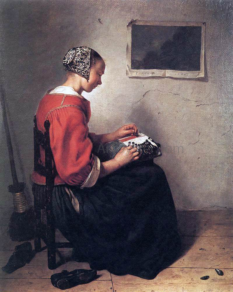 Caspar Netscher The Lace-Maker - Canvas Print