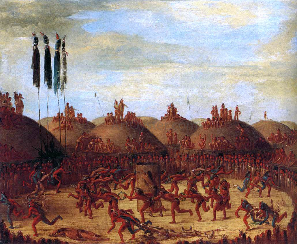 George Catlin The Last Race, Mandan O-Kee-Pa Ceremony - Canvas Print