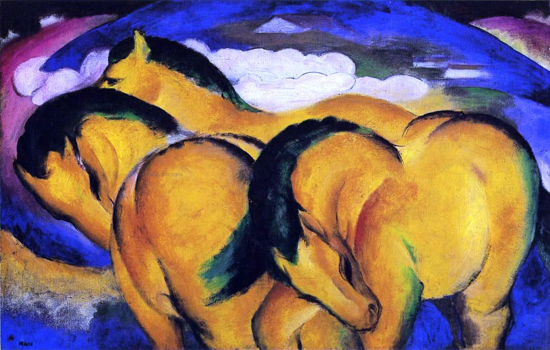 Franz Marc The Little Yellow Horses - Canvas Print