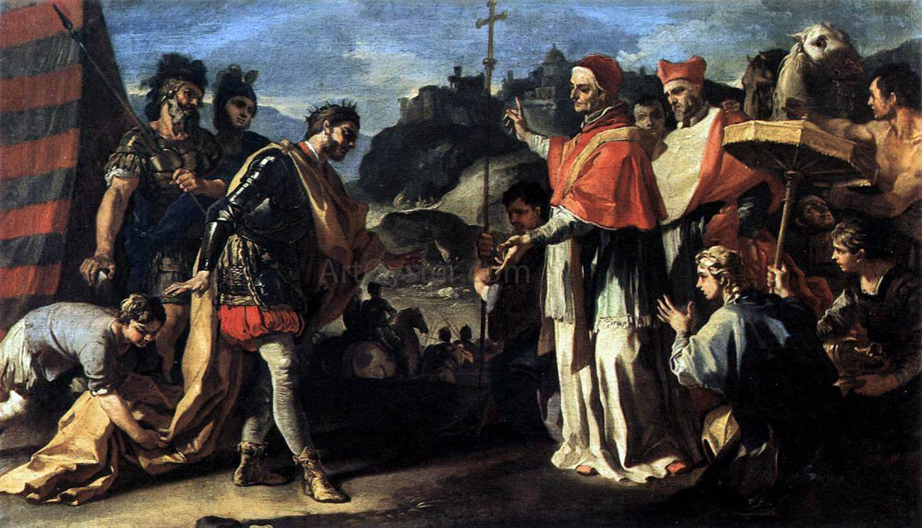 Francesco Solimena The Meeting of Pope Leo and Attila - Canvas Print