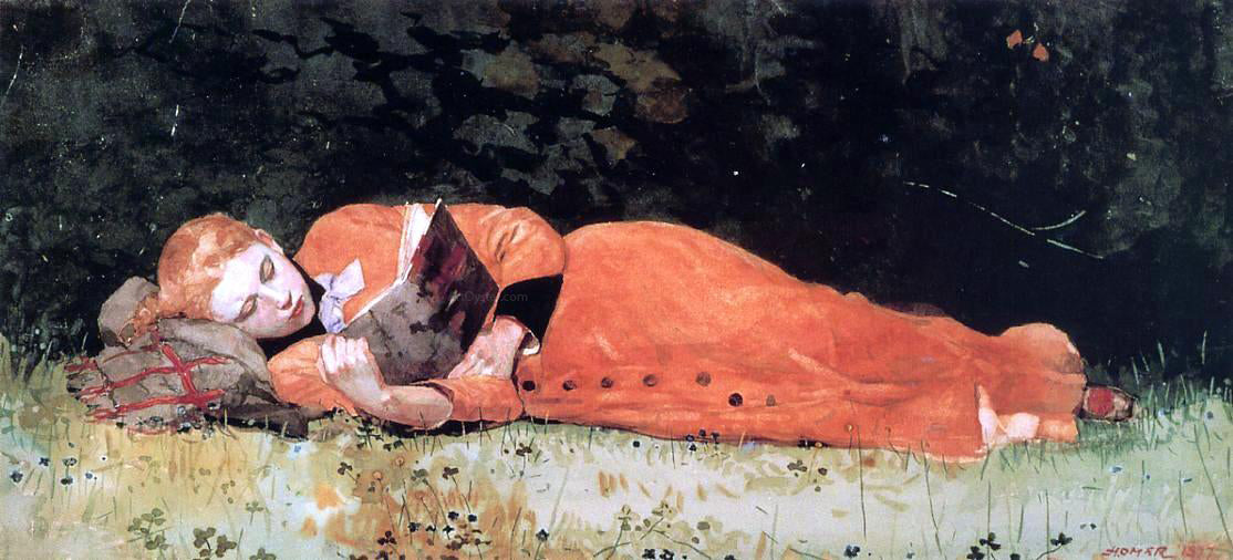 Winslow Homer The New Novel (also known as Book) - Canvas Print