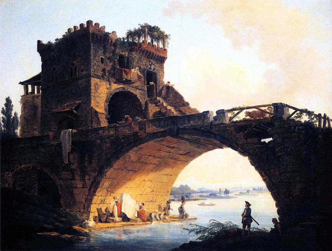 Hubert Robert The Old Bridge - Canvas Print