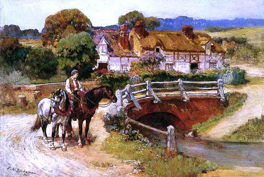 Frederick Arthur Bridgeman The Old Bridge, Normandy - Canvas Print