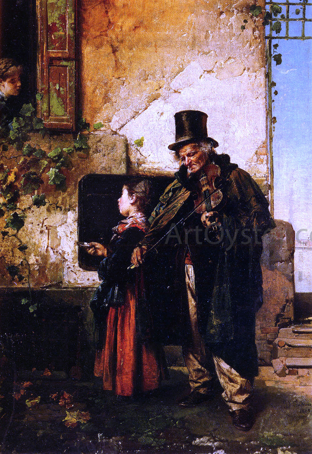 Domenico Induno The Old Musician - Canvas Print