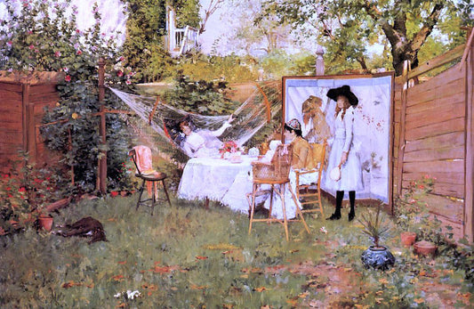 William Merritt Chase The Open Air Breakfast (also known as The Backyard, Breakfast Out of Doors) - Canvas Print