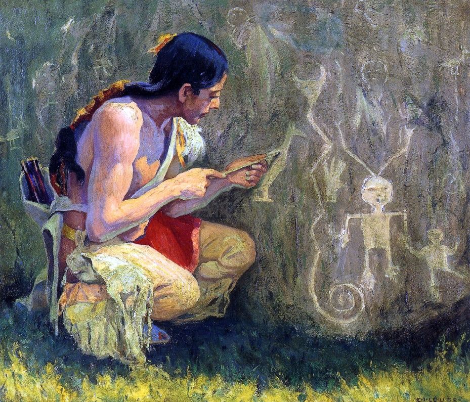 E Irving Couse A Pictographs - Canvas Print