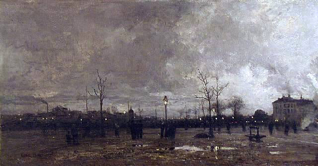 Luigi Loir The Place Animee at Sunset - Canvas Print