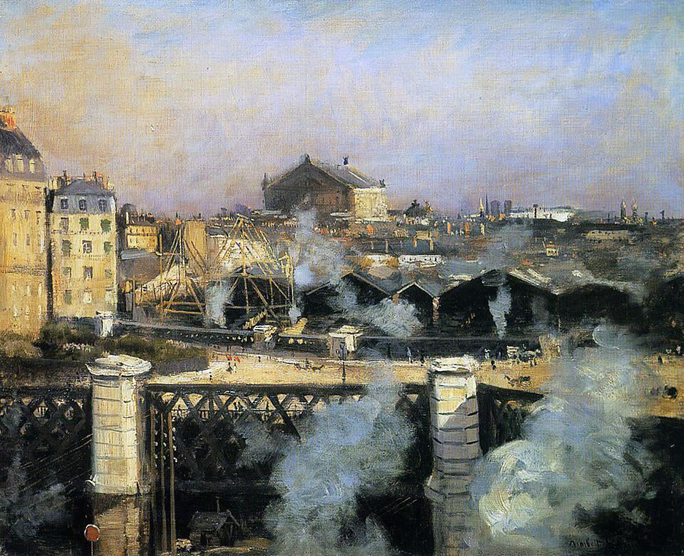 Norbert Goeneutte The Pont de l'Europe and the Gare Saint-Lazare with Scaffolding - Canvas Print