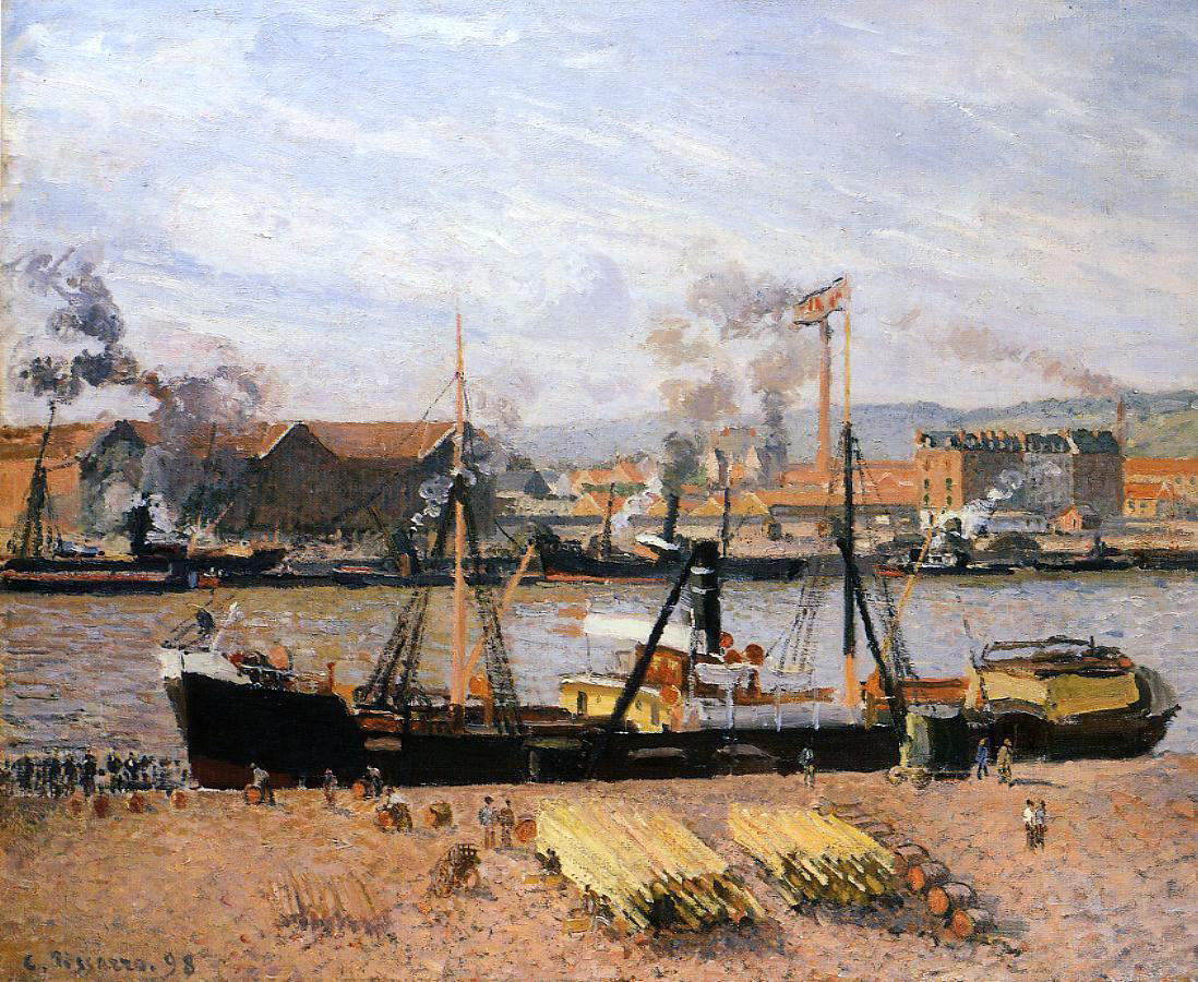 Camille Pissarro The Port of Rouen: Unloading Wood - Canvas Print