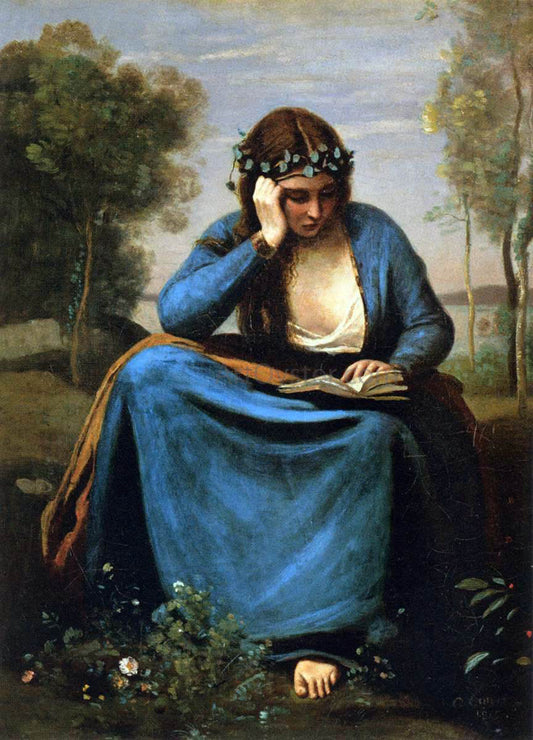 Jean-Baptiste-Camille Corot The Reader Wreathed with Flowers (Virgil's Muse) - Canvas Print