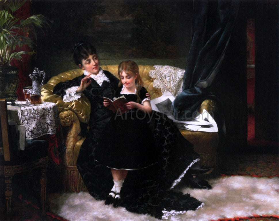 Jan Pieter Portielje The Reading Lesson - Canvas Print