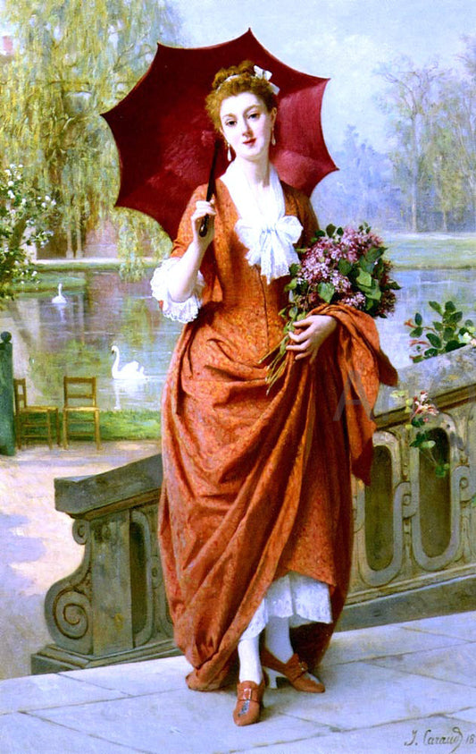Joseph Caraud The Red Parasol - Canvas Print