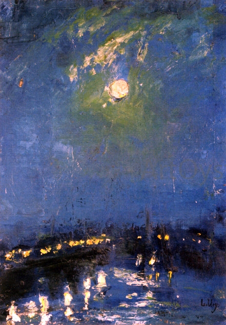 Lesser Ury The River Thames, London, Moonlight - Canvas Print