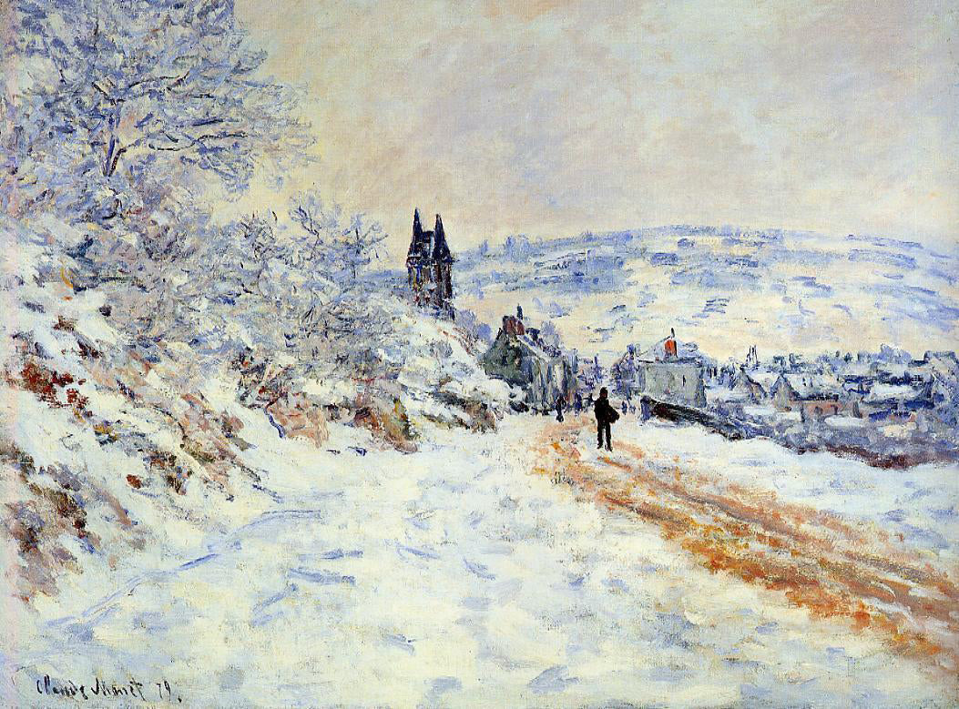 Claude Oscar Monet The Road to Vetheuil, Snow Effect - Canvas Print