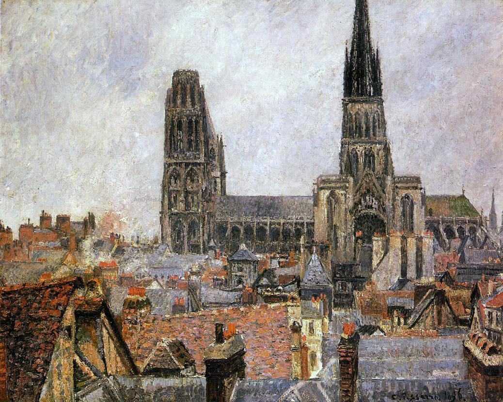 Camille Pissarro The Roofs of Old Rouen: Grey Weather (also known as The Cathedral) - Canvas Print