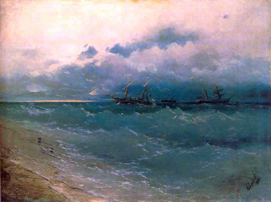 Ivan Constantinovich Aivazovsky The Ships on Rough Sea, Sunrise - Canvas Print
