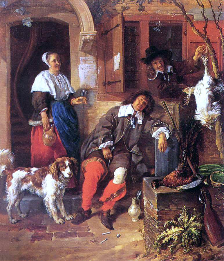 Gabriel Metsu The Sleeping Sportsman - Canvas Print
