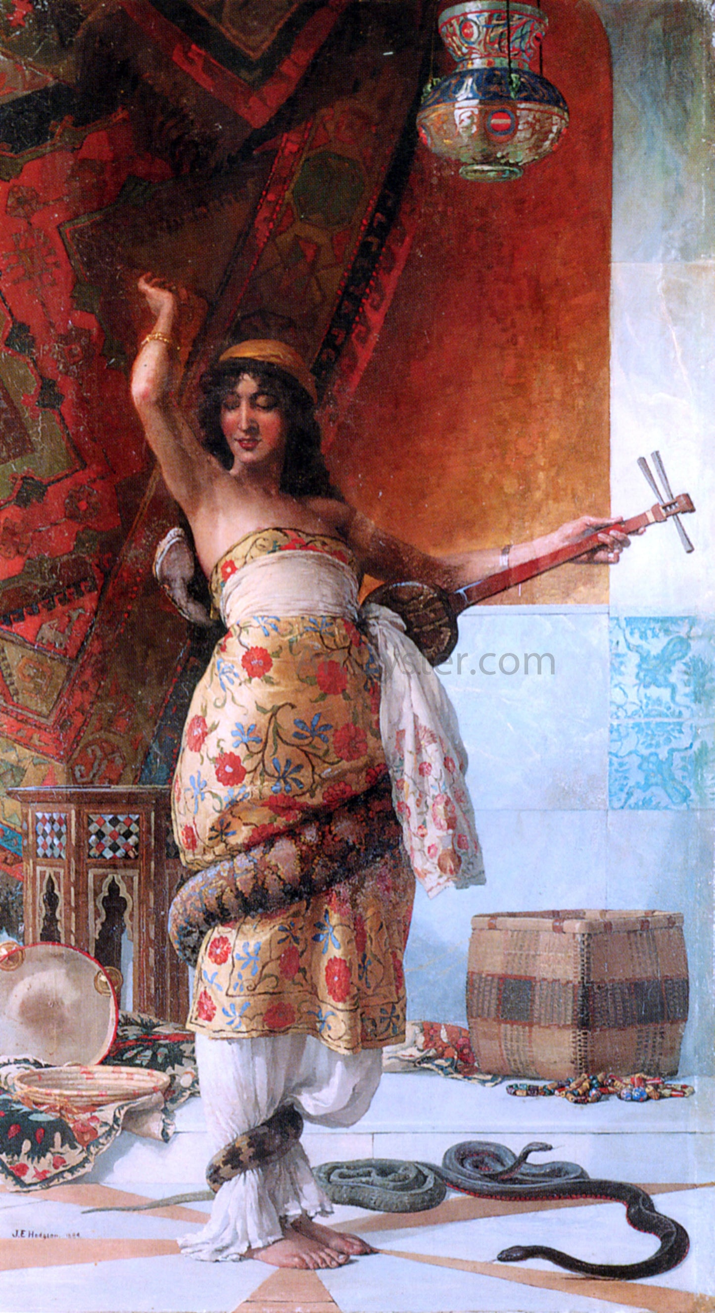 John Evan Hodgson A Snake Charmer - Canvas Print