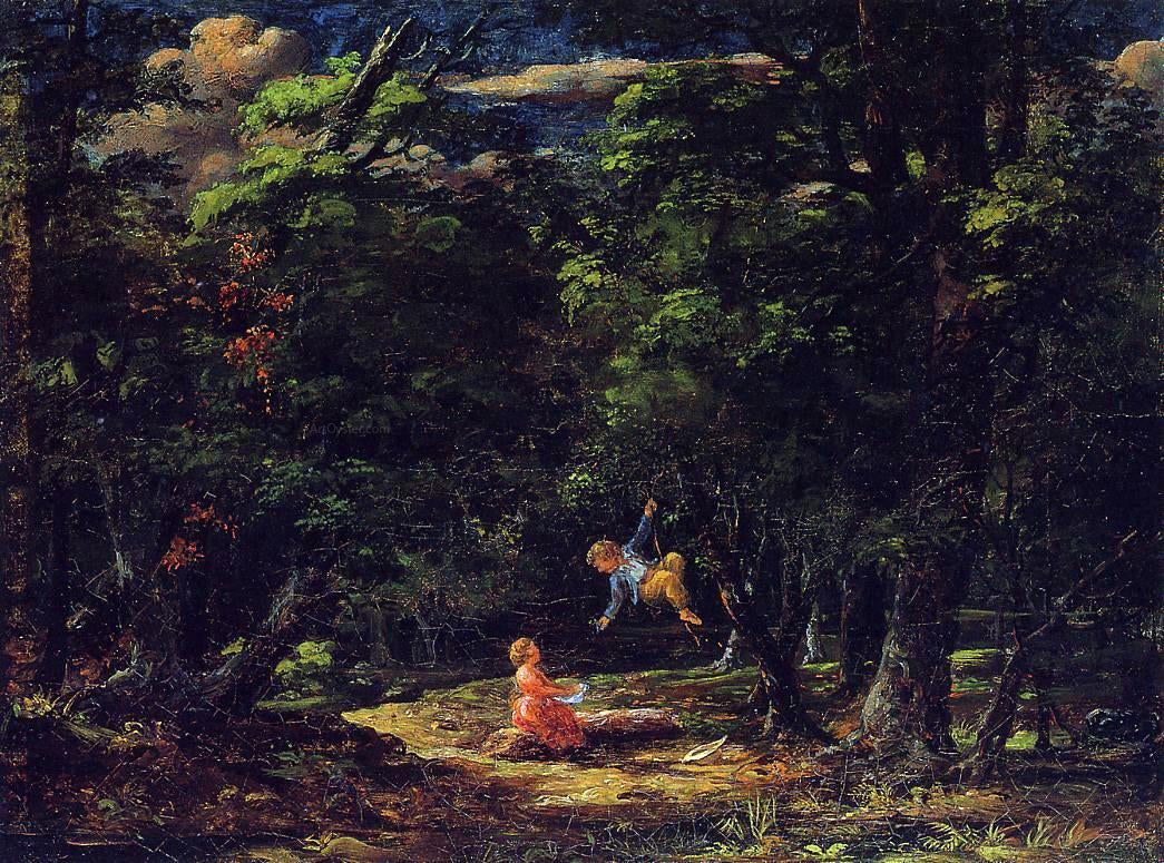 Martin Johnson Heade The Swing: Children in the Woods - Canvas Print