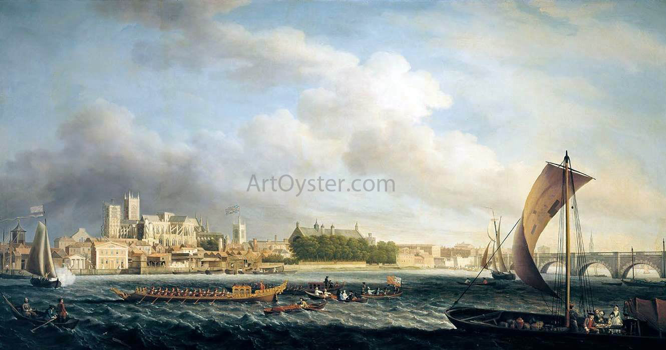 Samuel Scott The Thames at Westminster Bridge with Barges - Canvas Print
