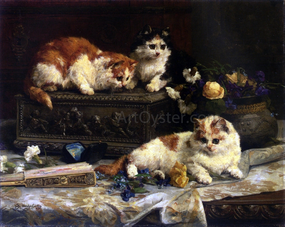Charles Van den Eycken The Three Kittens - Canvas Print