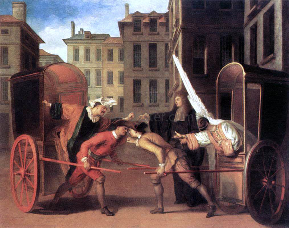 Claude Gillot The Two Coaches - Canvas Print