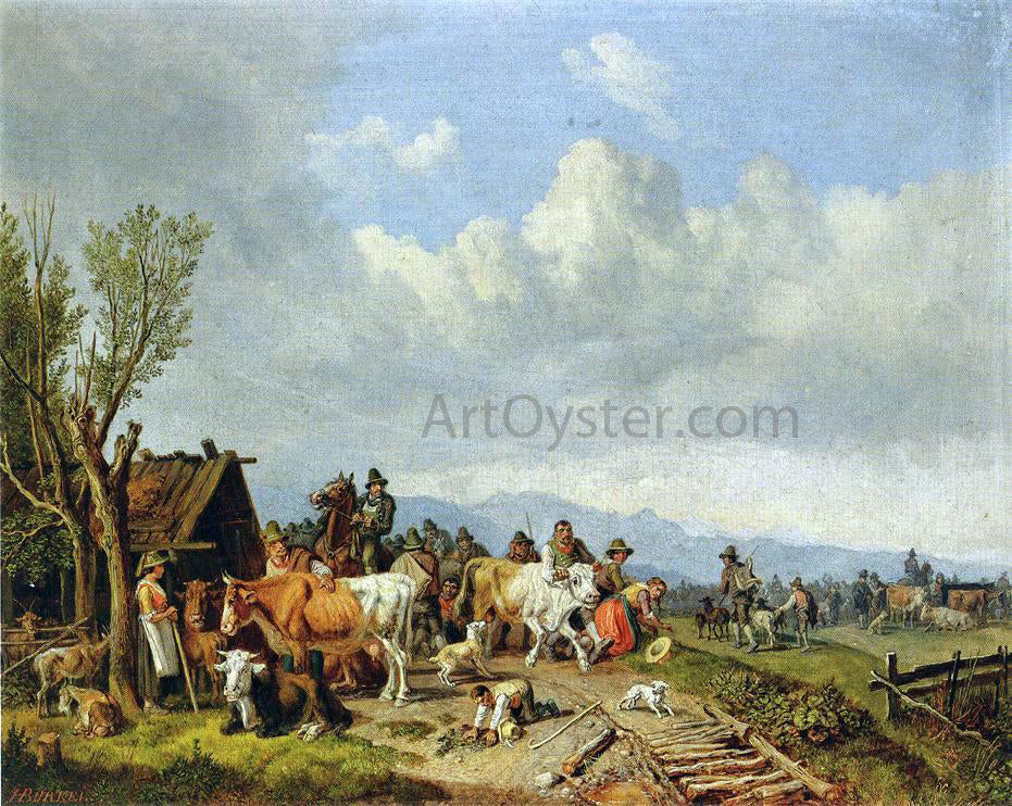 Heinrich Burkel The Village Cattle Market - Canvas Print