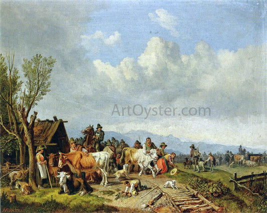 Heinrich Burkel The Village Cattle Market - Canvas Print