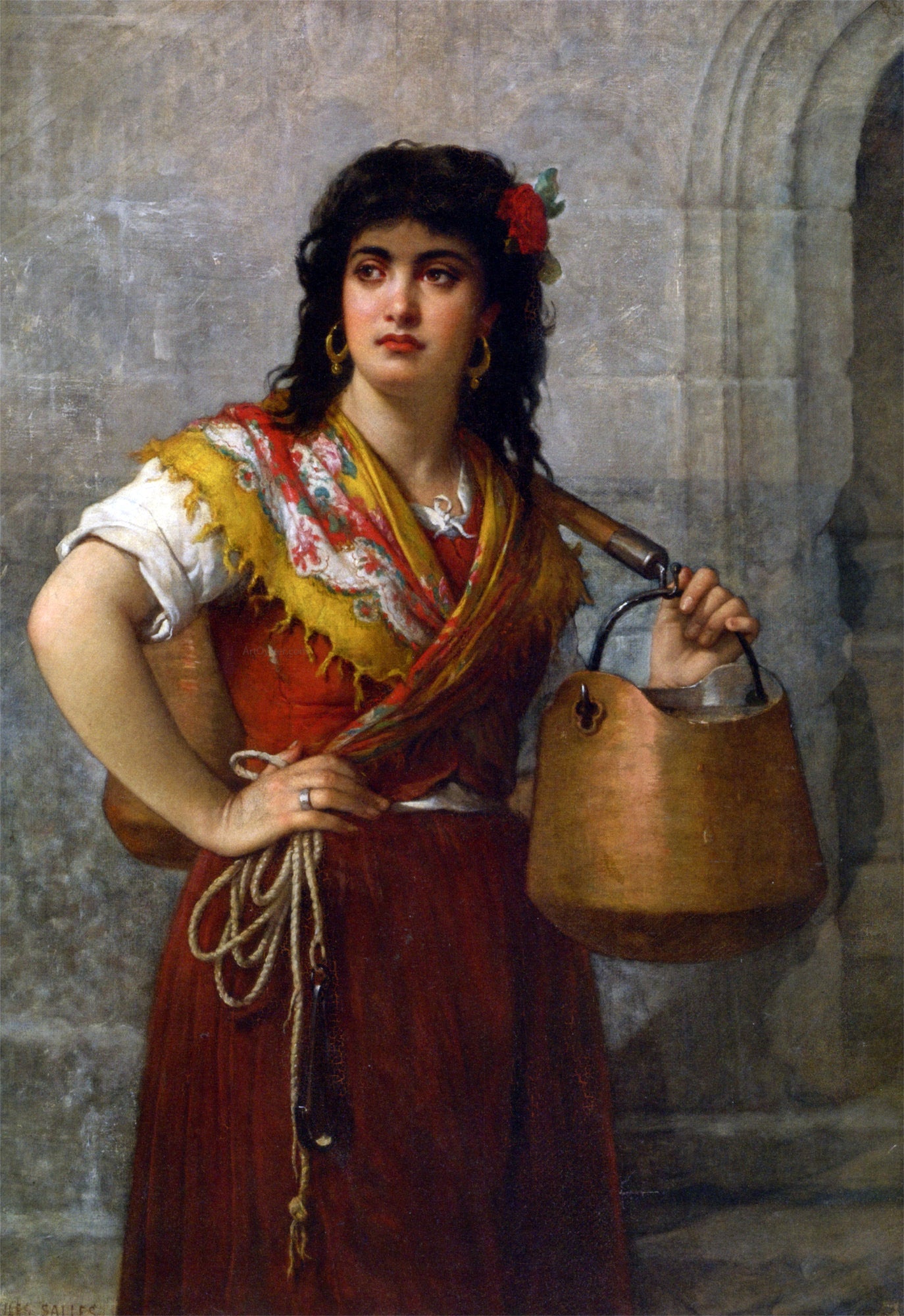 Jules Salles-Wagner The Water Carrier - Canvas Print
