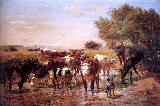 Giuseppe Palizzi The Watering Hole - Canvas Print