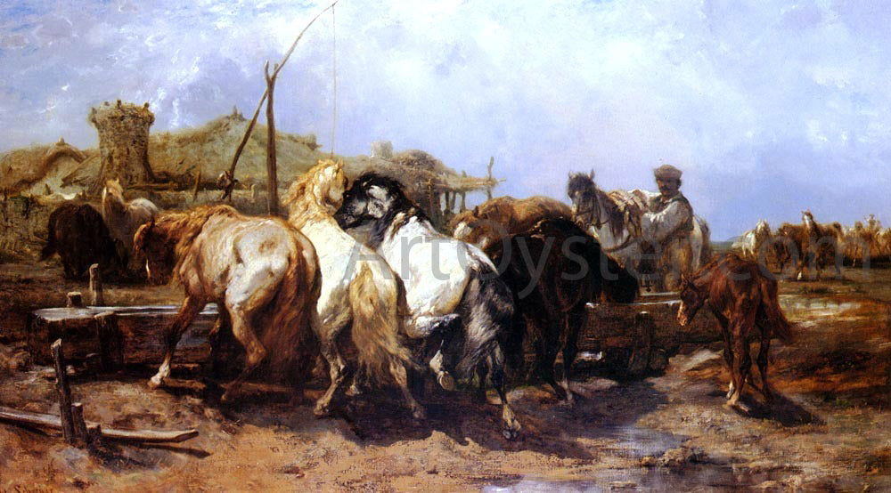 Adolf Schreyer The Watering Place - Canvas Print
