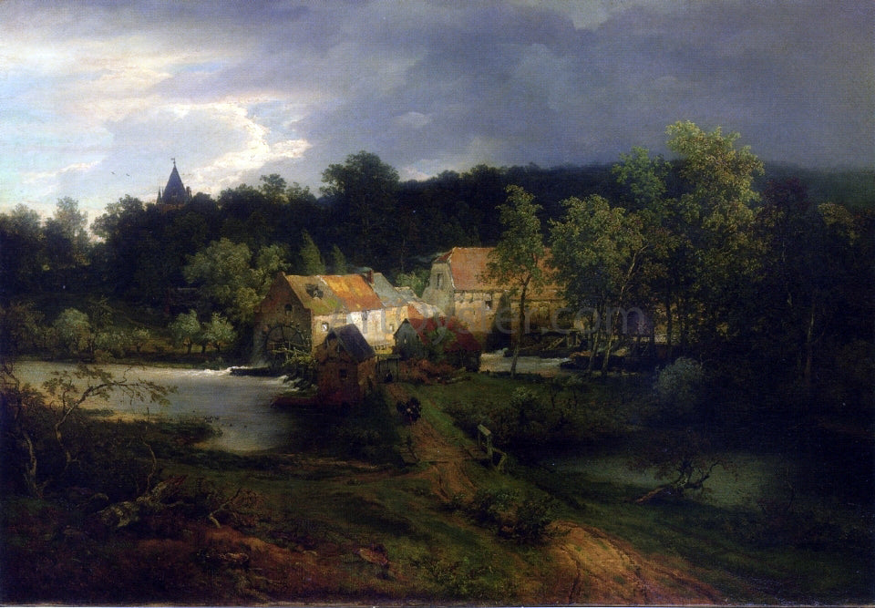 Andreas Achenbach The Watermill in the Village - Canvas Print
